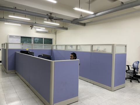 View of the lab’s office cubicles.